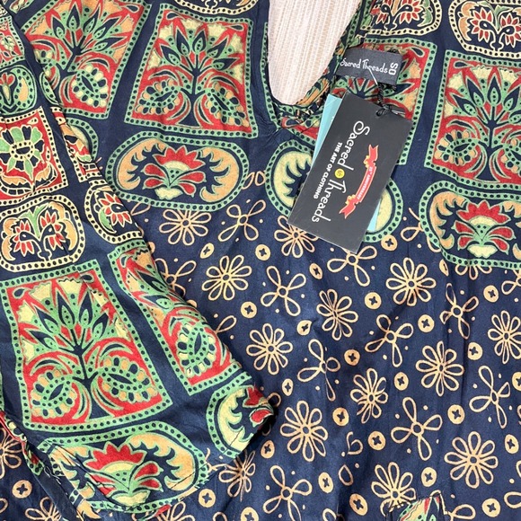 Sacred Threads Tops - Sacred Threads Womens Boho Block Handkerchief Hem Rayon Tunic Top Navy OS NWT